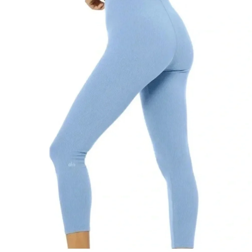 ALO Yoga Light Blue Ribbed High-Waist 7/8 Blissful Legging XXS